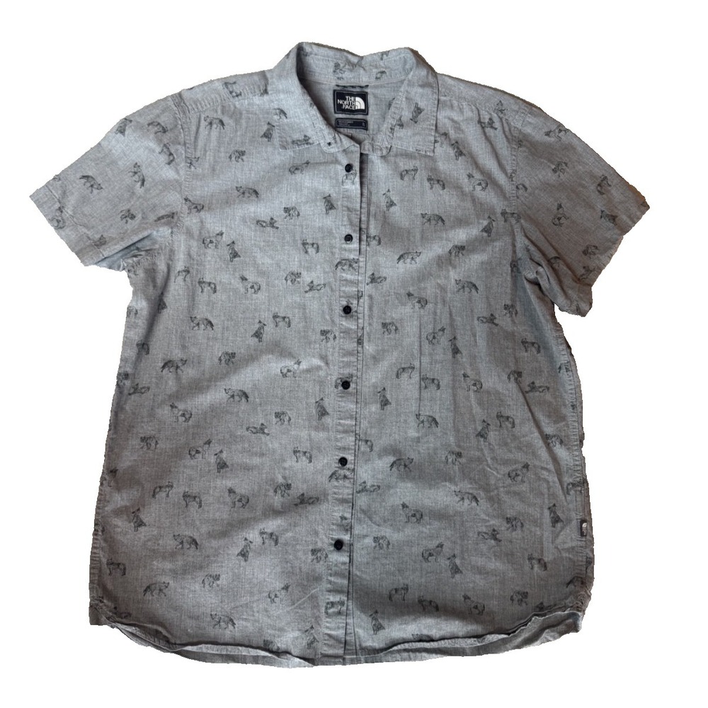 The‎ North Face Men's Short Sleeve ButtonDown Wolf Gray 100% Cotton Shirt Sz XL